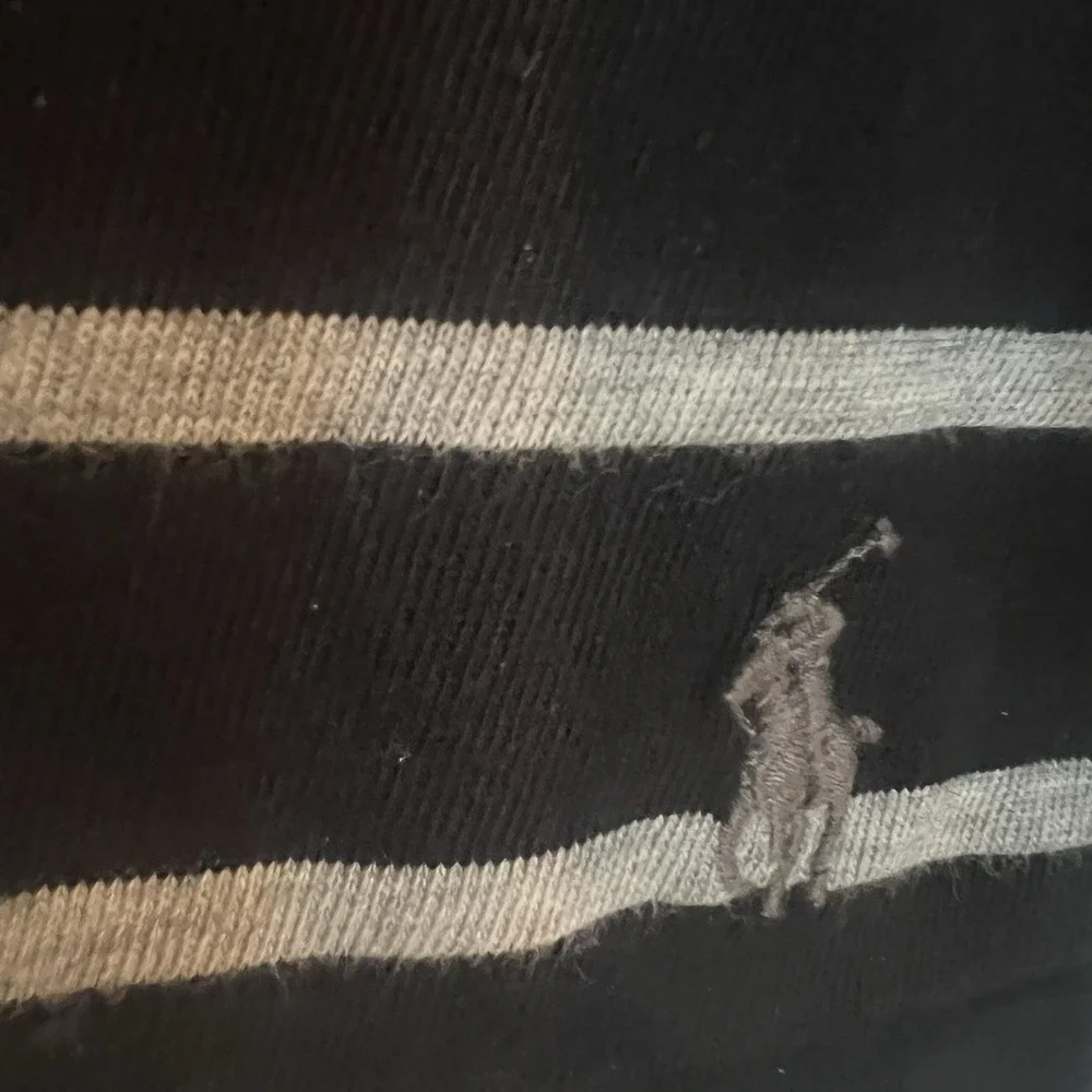 Polo Ralph Lauren XL/TG Black w/ Grey Stripe Long Sleeve Cotton Light Sweater‎